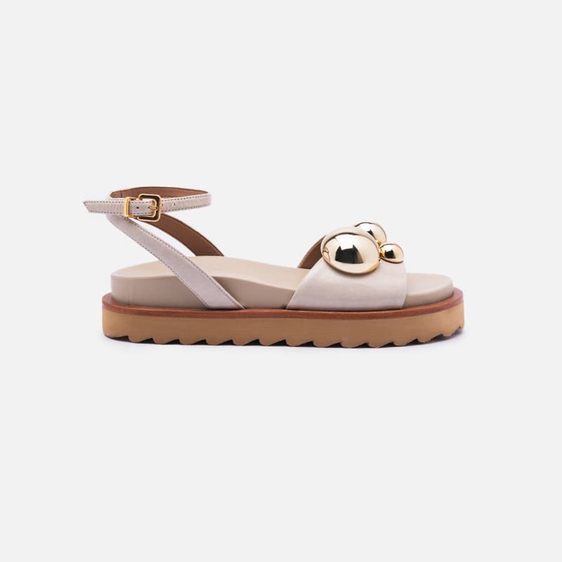 FLAT EM COURO OFF WHITE