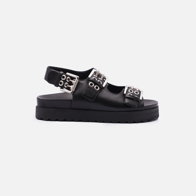 SANDALIA COURO FIVELA PRETO