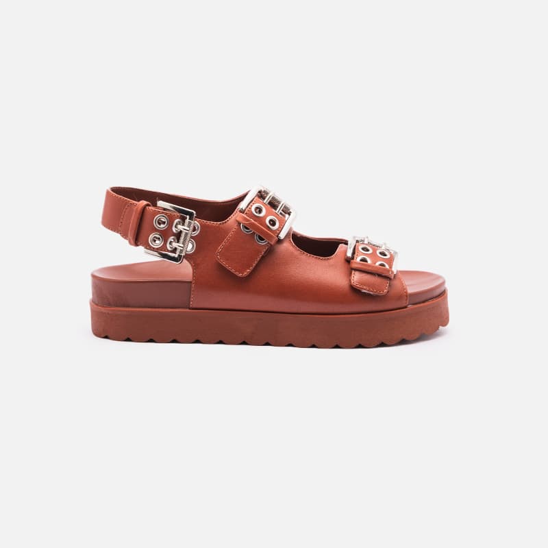 SANDALIA COURO FIVELA MARROM