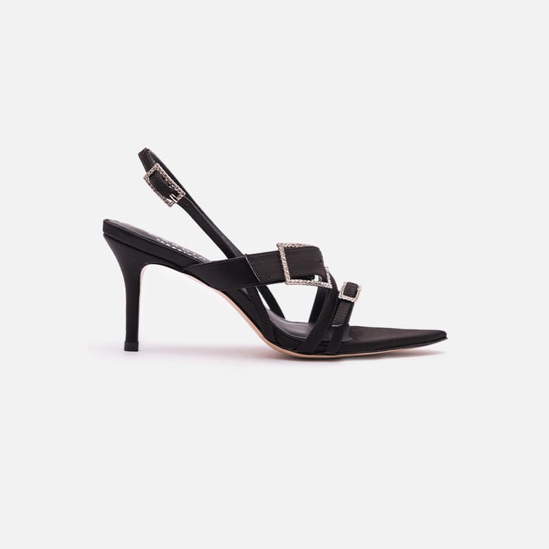 SANDALIA CETIM CRISTAIS PRETO