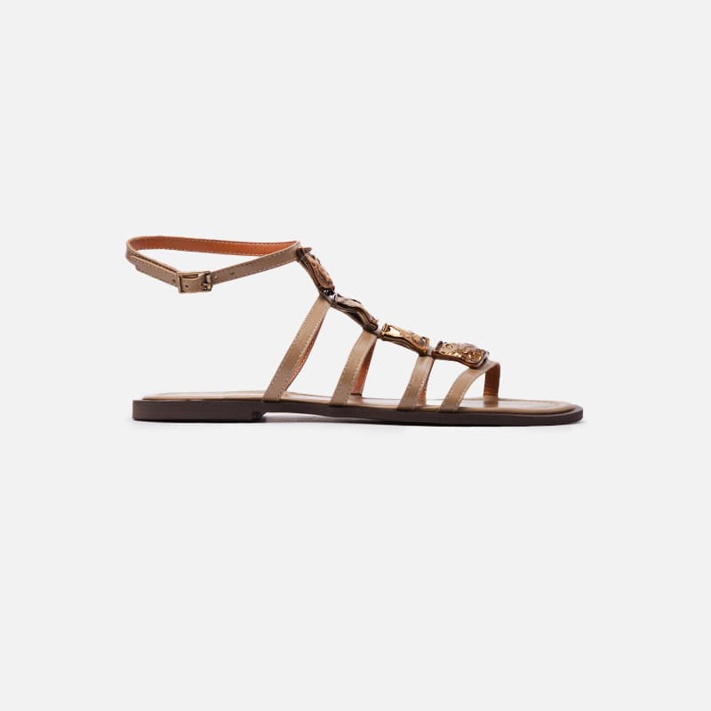 FLAT EM COURO KAKI